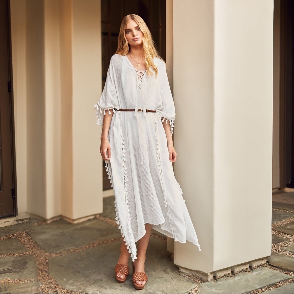 Walter Baker New One Size Acapulco Kaftan Cover Up in Ivory Vacation Resortwear - Picture 1 of 12